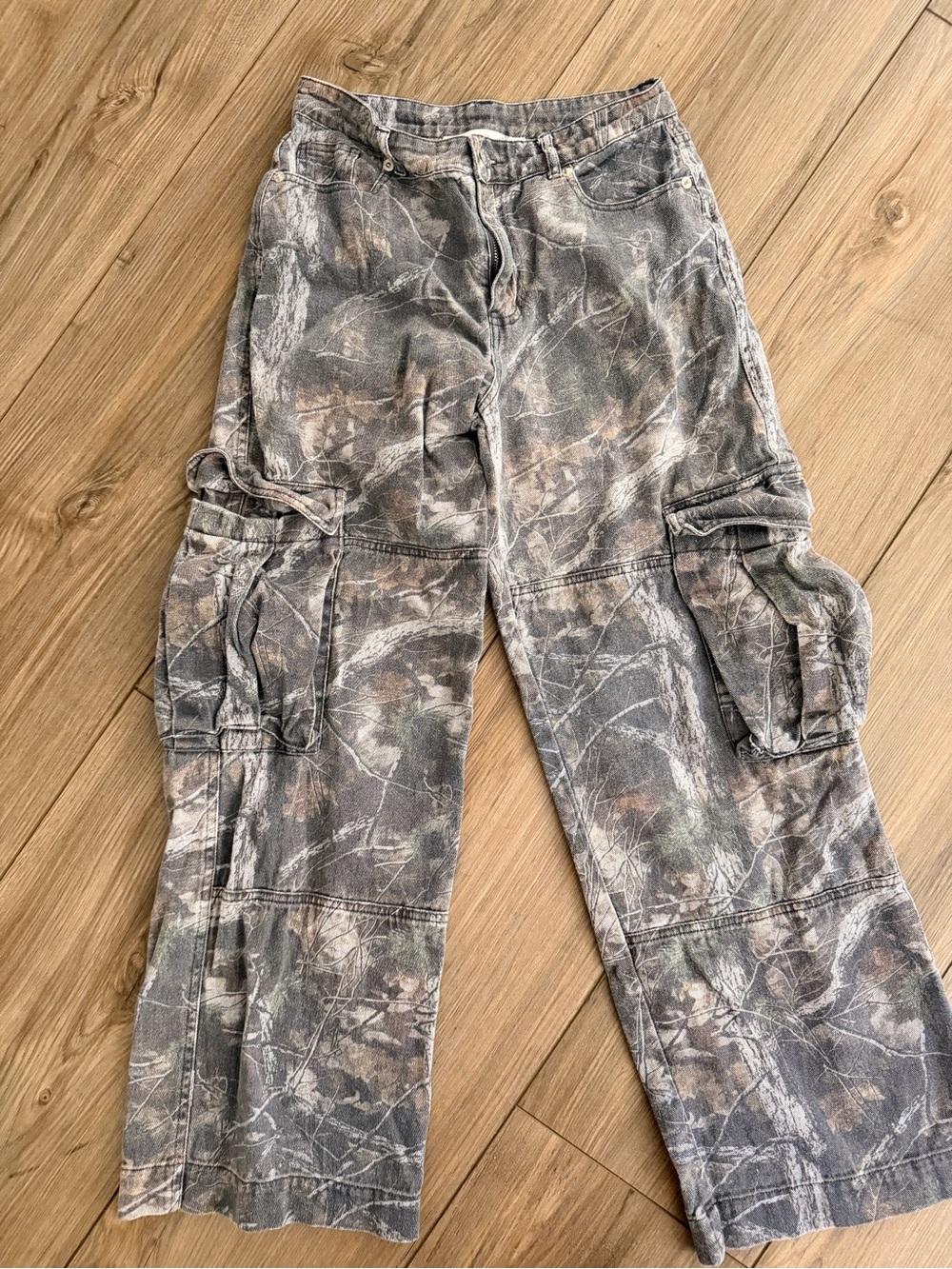 Altar'd State Women's Wide Leg Cargo Pants in Gray Camo Wash